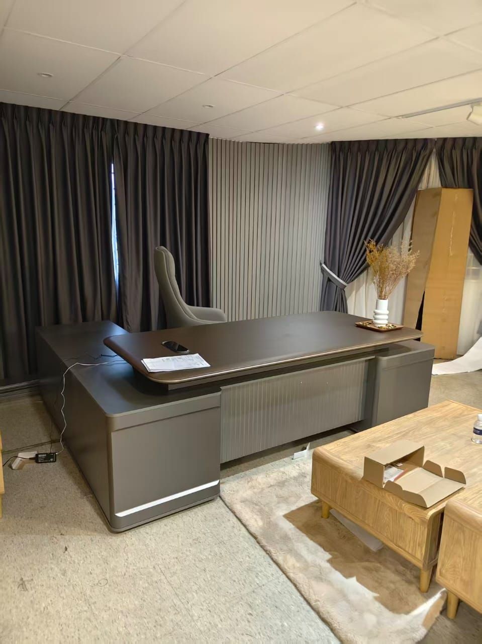 Luxury Executive Office Desk with Side Cabinet | Modern CEO Director Table | Premium Executive Office Furniture Malaysia | Penang & KL