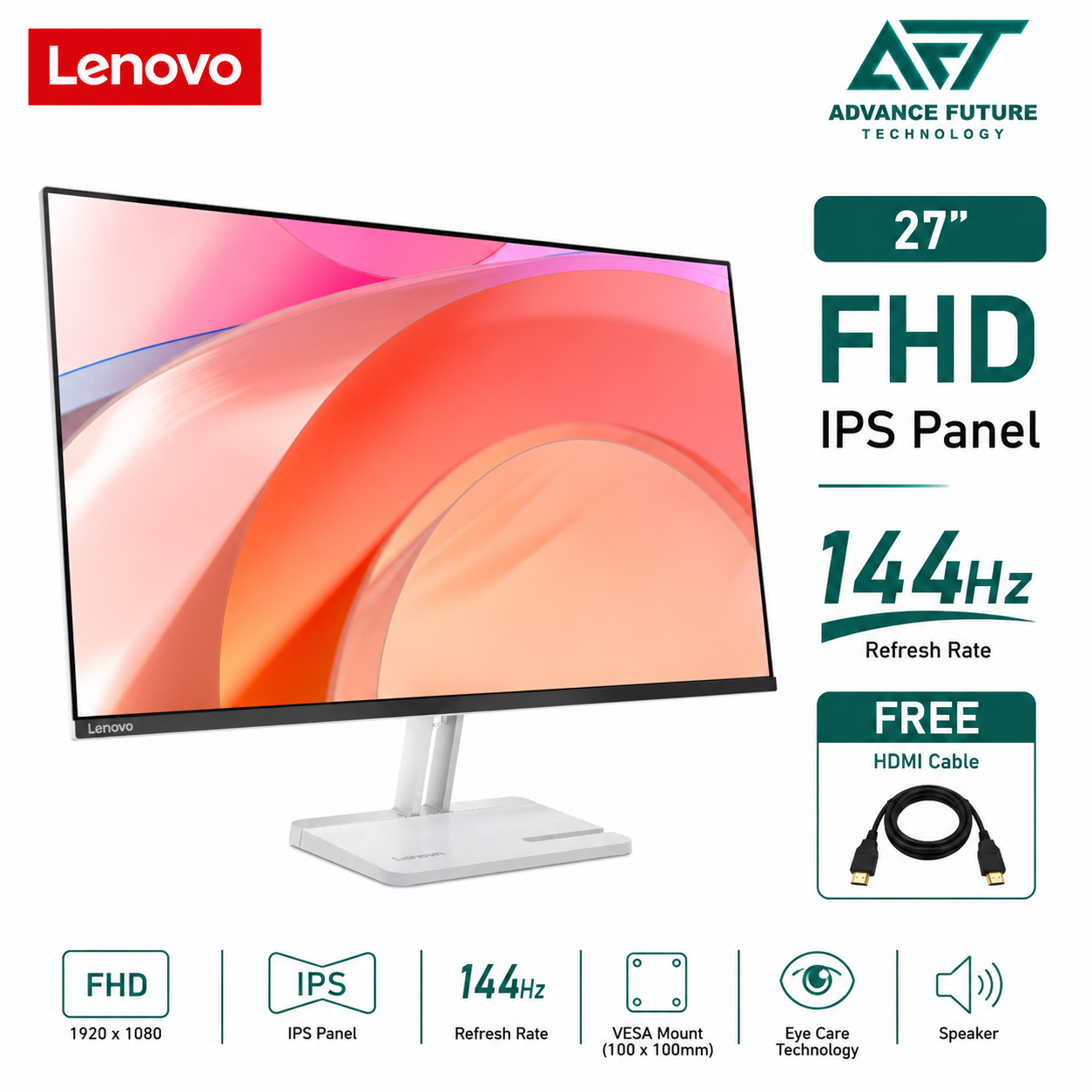 Lenovo L27-4C 67DEKAC1MY 27'' FHD IPS 144Hz Flat Monitor ( Speaker, 2x HDMI, VGA, 3 Years Warranty )