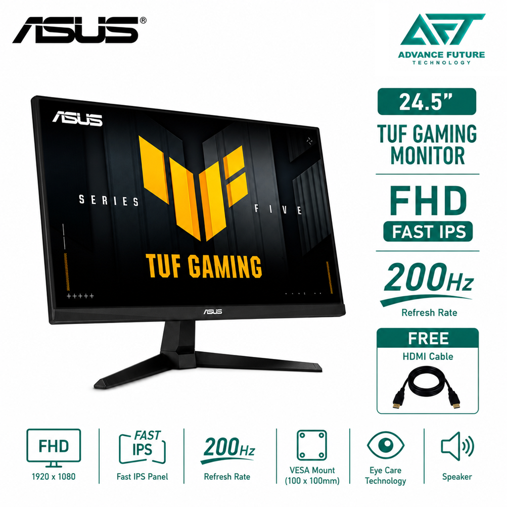 Asus TUF VG259Q5A 24.5'' FHD Fast IPS 200Hz Gaming Monitor ( Speaker, 2x HDMI, DP, Audio, 3 Years Warranty )