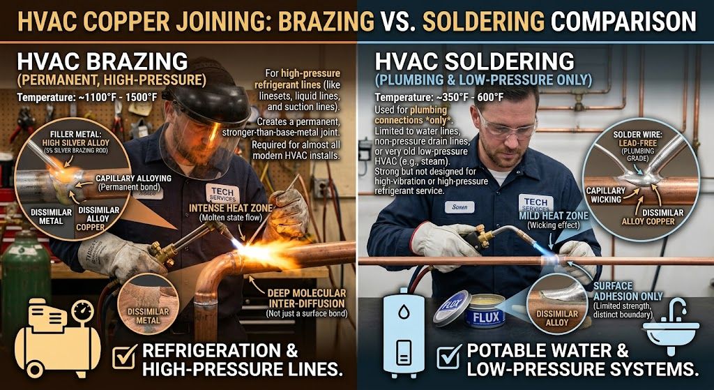 HVAC copper joining brazing vs soldering