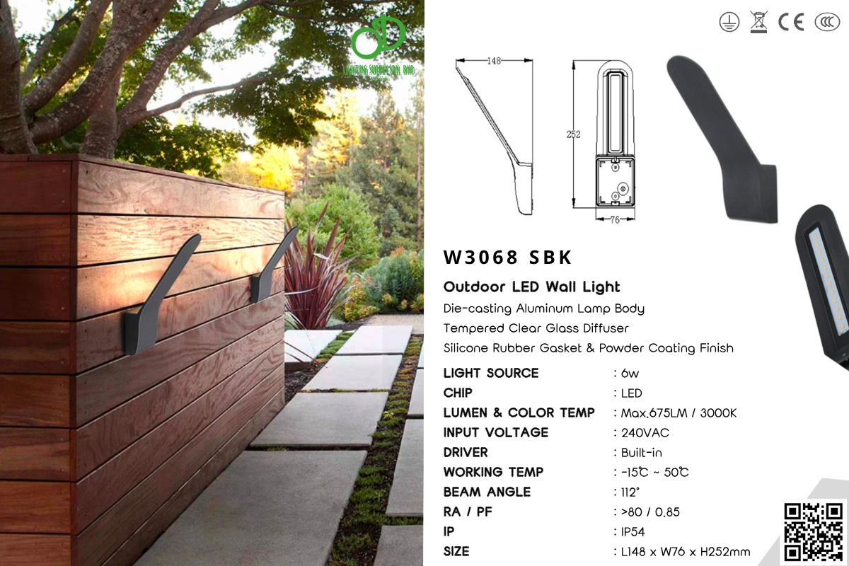 Outdoor Wall Light (W3068 SBK)