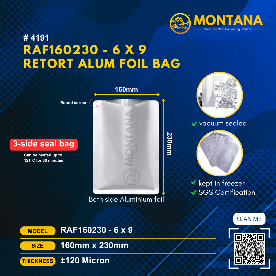 (4191) RAF160230 - 6 X 9 RETORT ALUM FOIL BAG