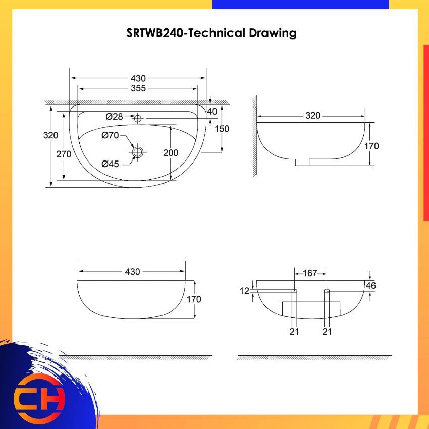 SORENTO WALL HUNG BASINS SRTWB240 ( L430xW320xH170mm )