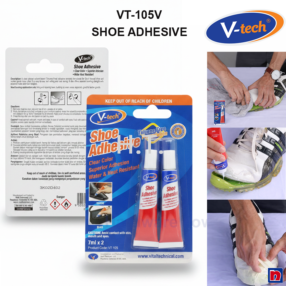 V-TECH VT-105 SHOE ADHESIVE 7ML X2 | STRONG SHOE GLUE | VTECH REPAIR RUBBER LEATHER SOLE