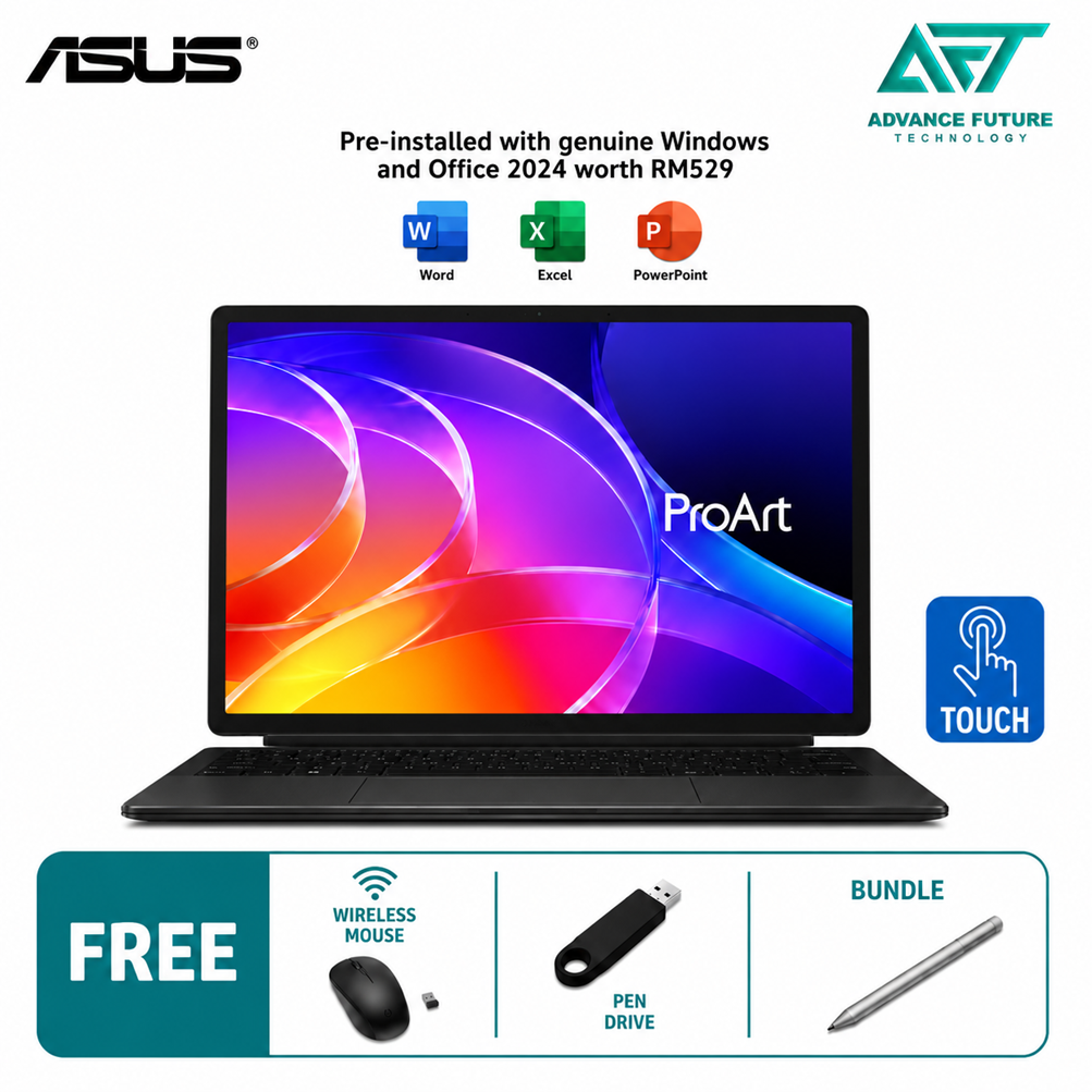 Asus ProArt PZ14 HT7407N-ASN078WS 14" 3K OLED Touch 2-In-1 Laptop Nano Black ( Snapdragon X2 Elite, 32GB, 512GB SSD, Qualcomm, W11, H&S 2024&M365 )