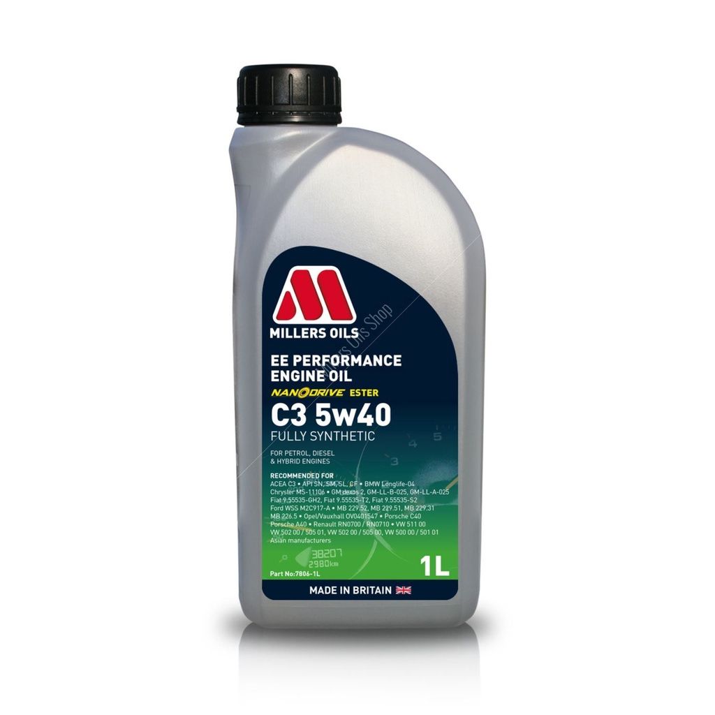Millers Oils EE Performance C3 5w40 Engine Oil Ester Base Nanodrive Track Day Ready High Performance Fully Synthetic 1L