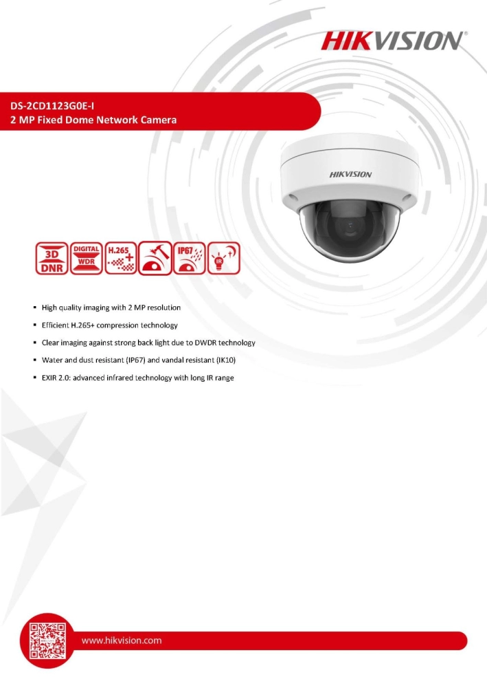 HIKVISION 2MP Dome Network Camera (DS-2CD1123G0E-I(L)) 2MP 4.0mm IP Camera
