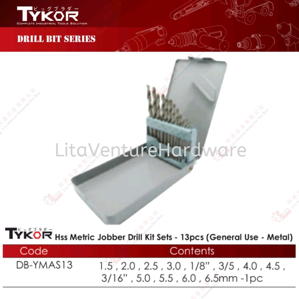 TYKOR BRAND HSS METRIC JOBBER DRILL BIT SETS - DBYMAS13