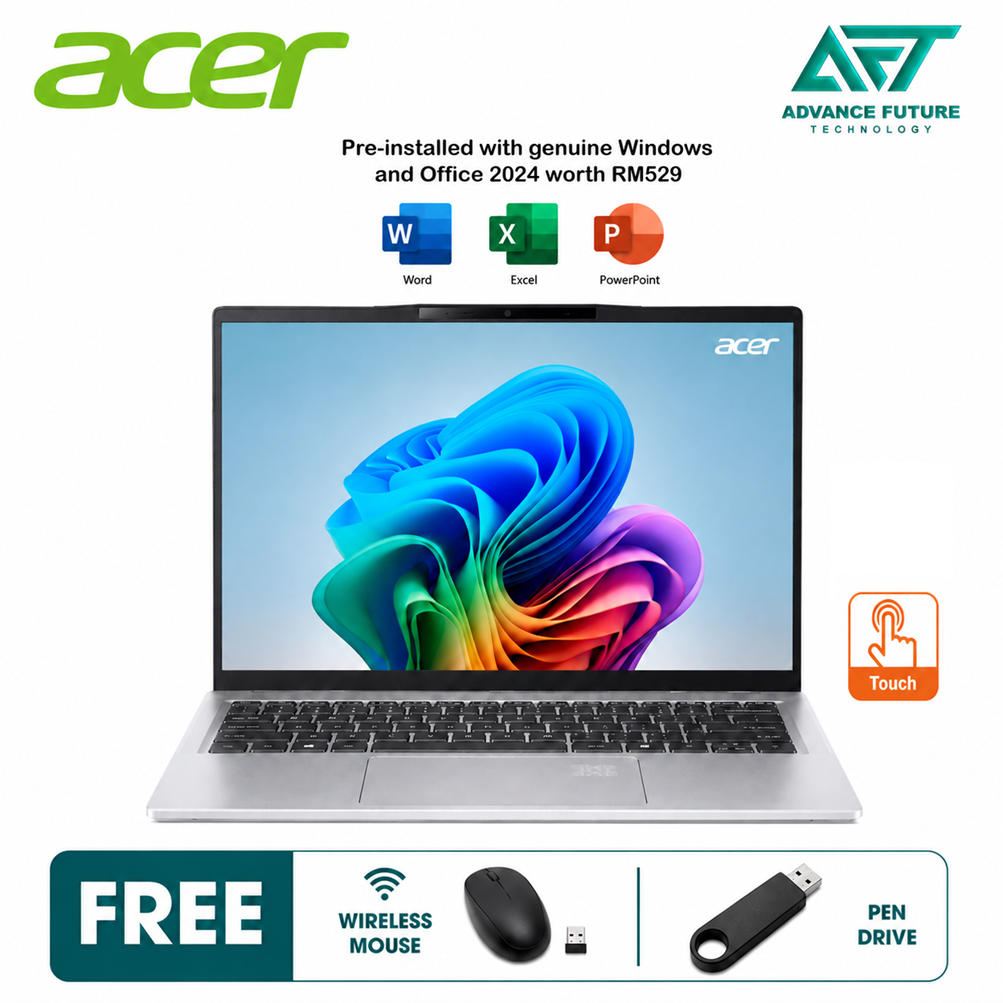 Acer Swift AI 14 SF14-61T-R5C2 14" WUXGA Touch Laptop Silver ( AMD Ryzen AI 9 365, 32GB, 1TB SSD, ATI, W11, H&S 2024&M365 )