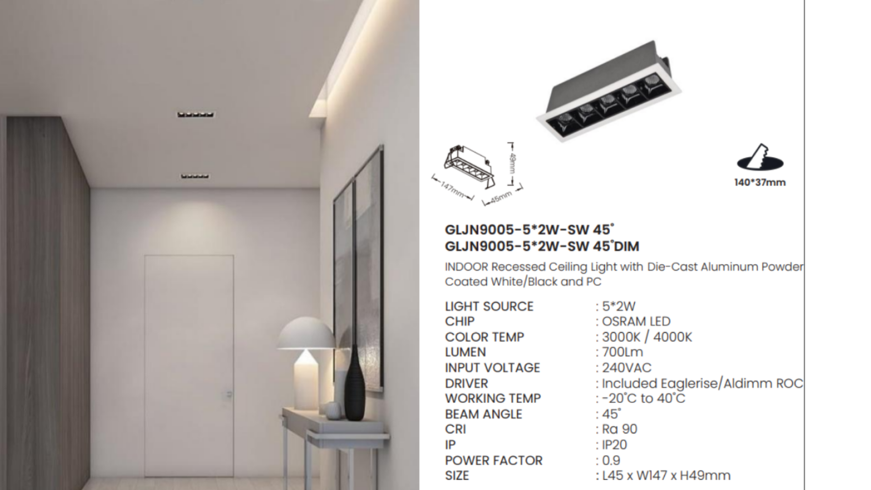 GLJN9005-5*2W-SW 45˚ / GLJN9005-5*2W-SW 45˚DIM