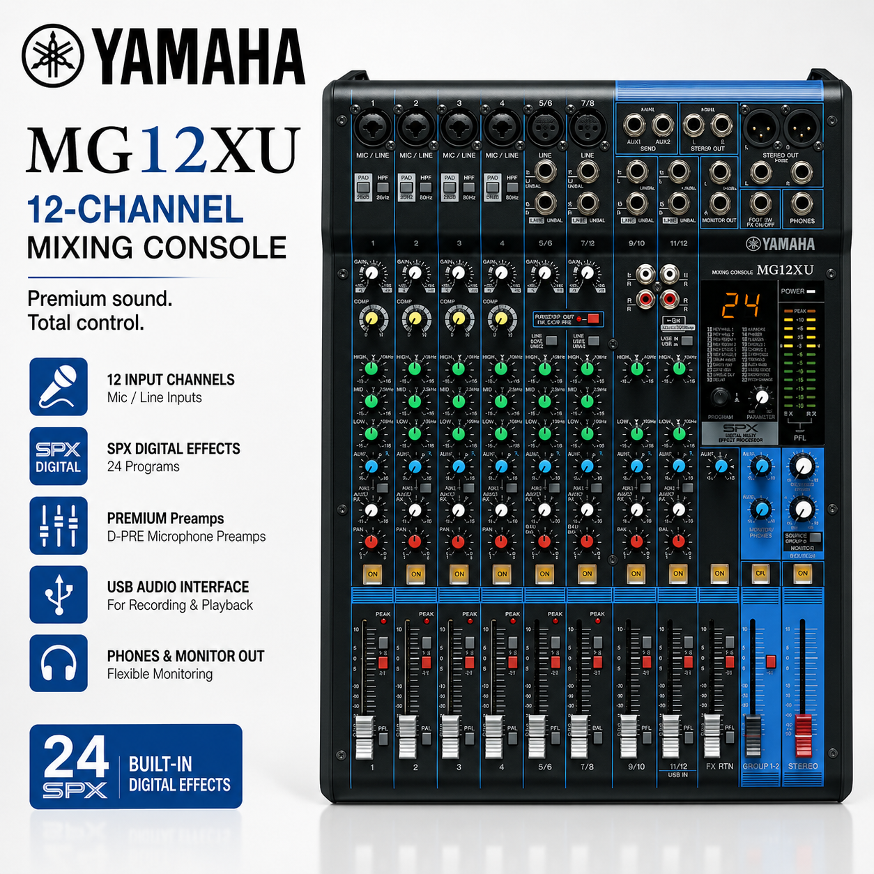 Yamaha MG12XU – 12路USB调音台，内置SPX效果器与USB音频接口