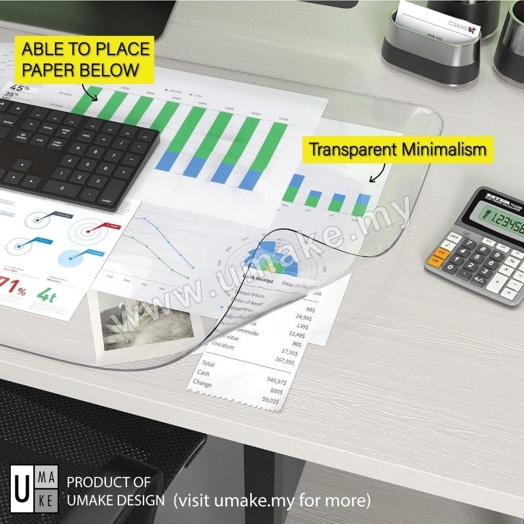 Transparent PVC Desk Mat | Large Mouse Pad Keyboard Surface Protector (2mm Clear, Alas Meja)