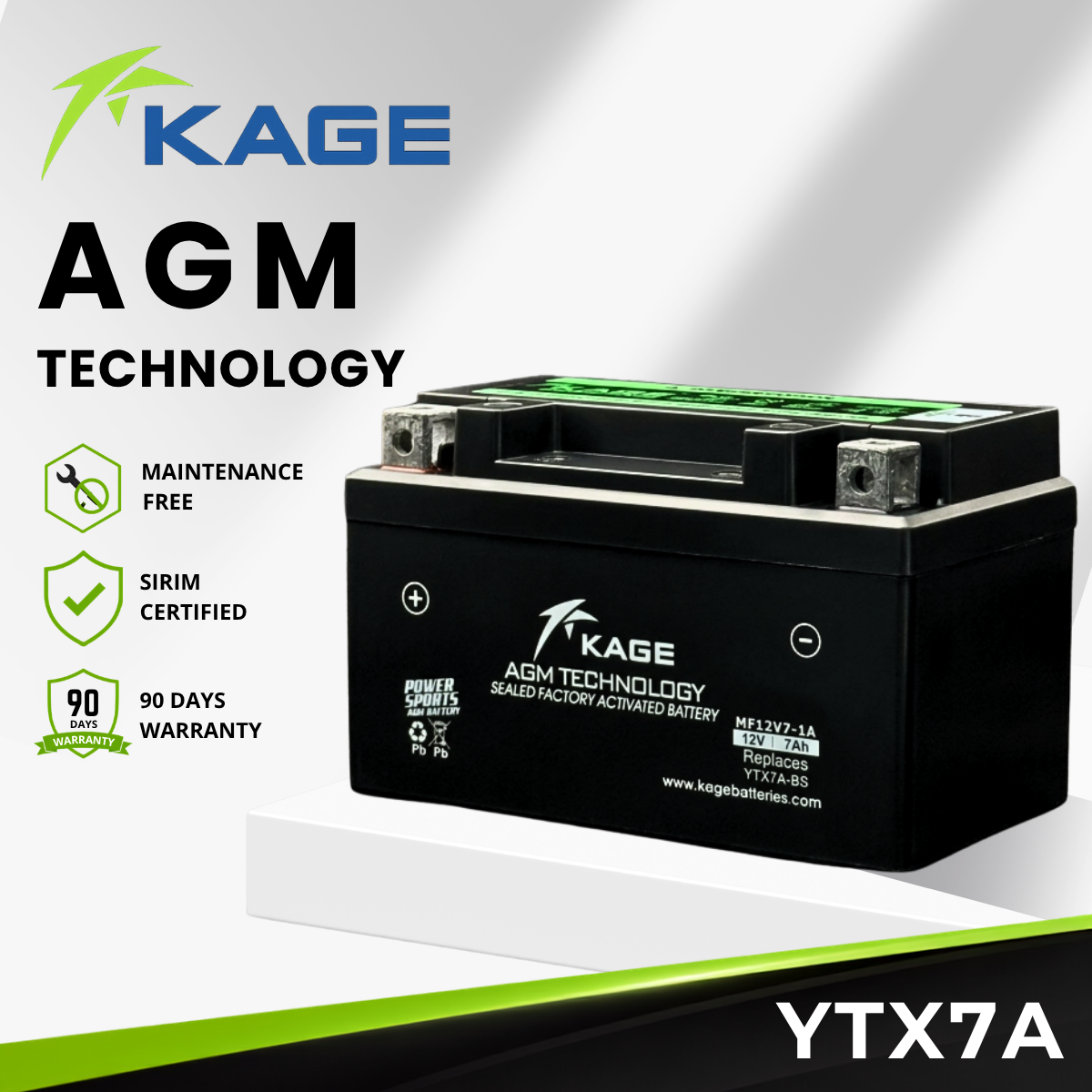 YTX7A-BS KAGE - Bateri CB250/VFR100/CB900F/JETZ125/SYM VF3 VF3I 185/DEMAK EVOZ125R