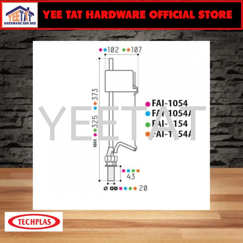 [ TECHPLAS ] FAI-1054 Compact Bottom Inlet + Stainless Steel Rod – 11″ stand