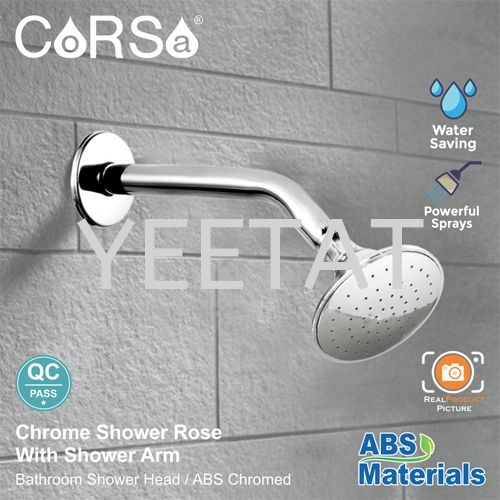 [ TECHPLAS ] BATHROOM WHITE PVC PLASTIC SHOWER HEAD Wall Mounted Shower Head Arm PVC & Chrome High Pressure Rain Water