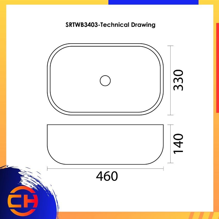 SORENTO COUNTER TOP DESIGNER BASIN SRTWB3403  ( L460xW330xH140mm )