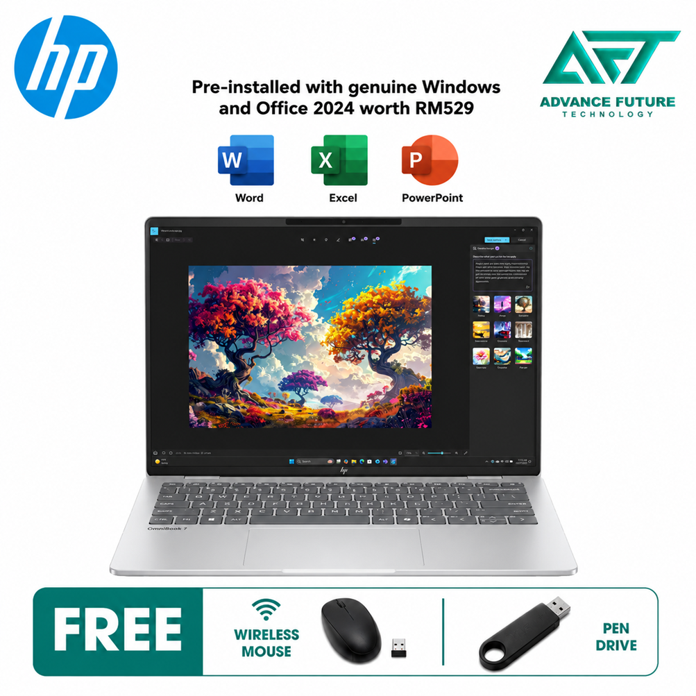 HP Omnibook 7 14-fr0008TU 14" 2K AI Laptop Glacier Silver ( Intel Core Ultra 5 225U, 16GB, 512GB SSD, Intel, W11, H&S 2024&M365 )