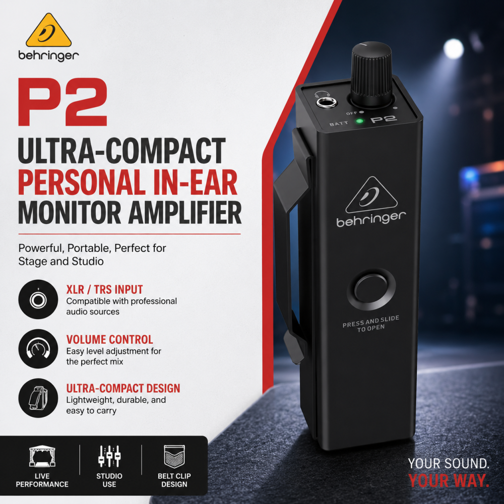 Behringer P2 – Ultra-Compact Personal In-Ear Monitor Amplifier with XLR/TRS Input & Volume Control for Stage and Studio