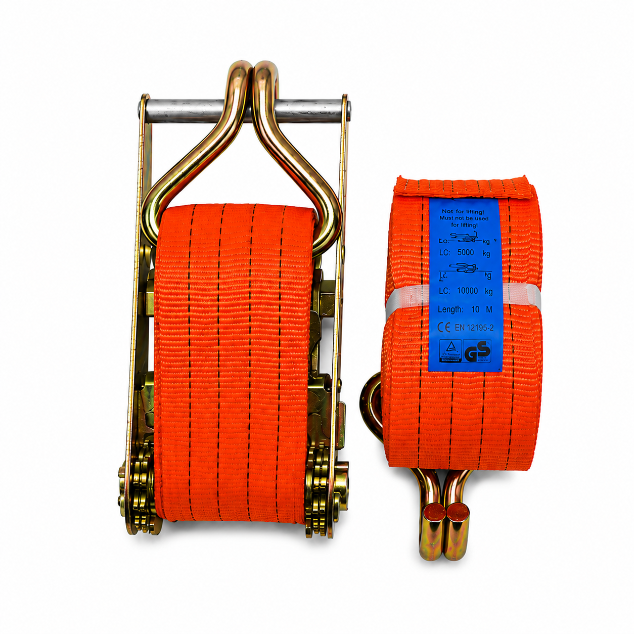 Heavy Duty Ratchet Cargo Belt 10 Ton 4" x 10M Double J Hook (Orange)
