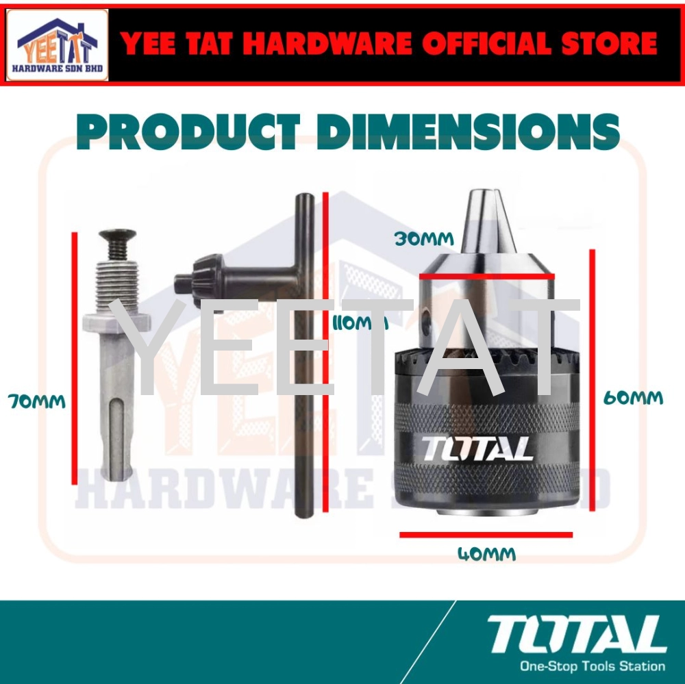 [ TOTAL ] TAC451301.1 Key Chuck For Keyed Drill With Spindle Thread 13MM