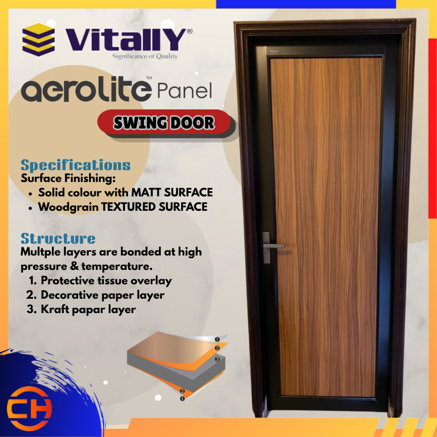 VITALLY Swing Door 830A + AEROLITE panel (Double Surface Woodgrain) - Within 30" x 84"