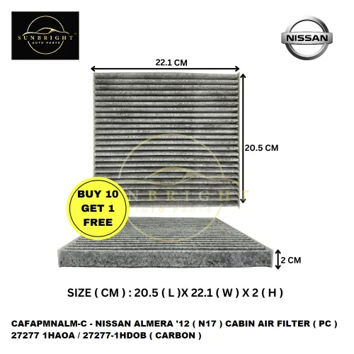 CAFAPMNALM-C - NISSAN ALMERA '12 ( N17 ) CABIN AIR FILTER ( PC ) 27277 1HAOA / 27277-1HDOB ( CARBON )