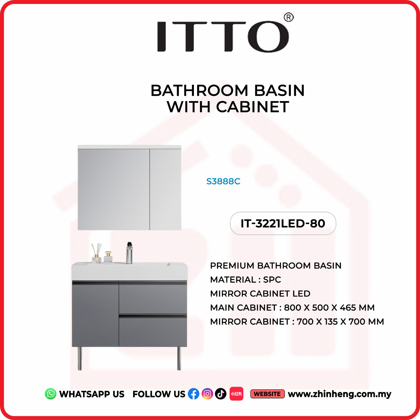​​​​​​​ITTO BATHROOM BASIN WITH CABINET IT-3321LED-80