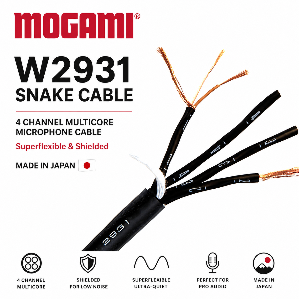 Mogami W2931 蛇形线 – 4通道多芯麦克风线，超柔屏蔽，日本制造