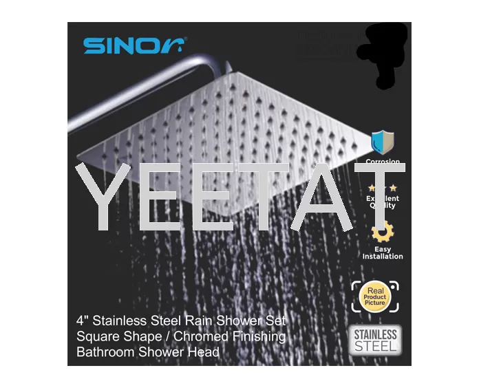 [ SINOR ] SH-711-S4 STAINLESS STEEL 4 INCHES SQUARE ULTRA THIN SHOWER HEAD SET