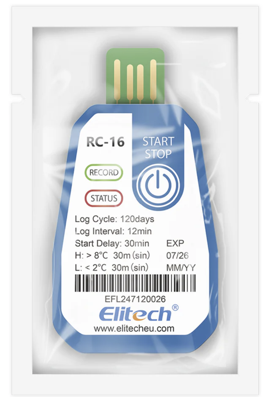 Elitech 10 Packs Temperature Data Logger USB Disposable Temperature Recorder with 16000 Points，Auto PDF CSV Reports High Accuracy 120days Single Use for Frozen Transportation Cold Chain Fresh RC-16