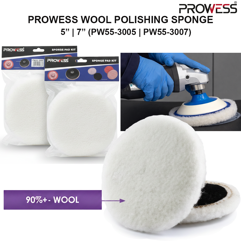 PROWESS WOOL POLISHING SPONGE | WOOL BUFFING PAD | PROFESSIONAL POLISHING & SURFACE FINISHING PAD 5" | 7" ( PW55-3005 | PW55-3007 )