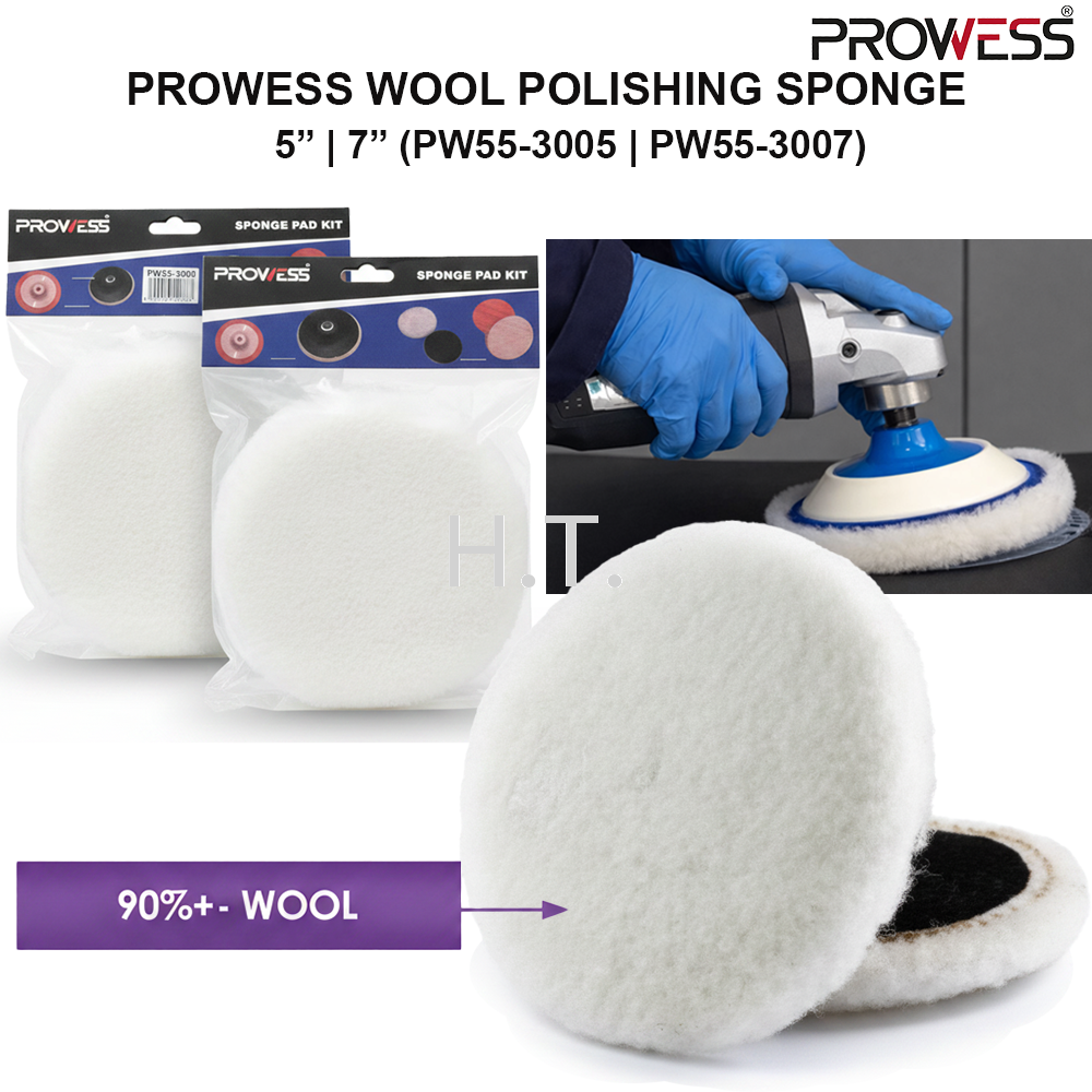 PROWESS WOOL POLISHING SPONGE | WOOL BUFFING PAD | PROFESSIONAL POLISHING & SURFACE FINISHING PAD 5" | 7" ( PW55-3005 | PW55-3007 )