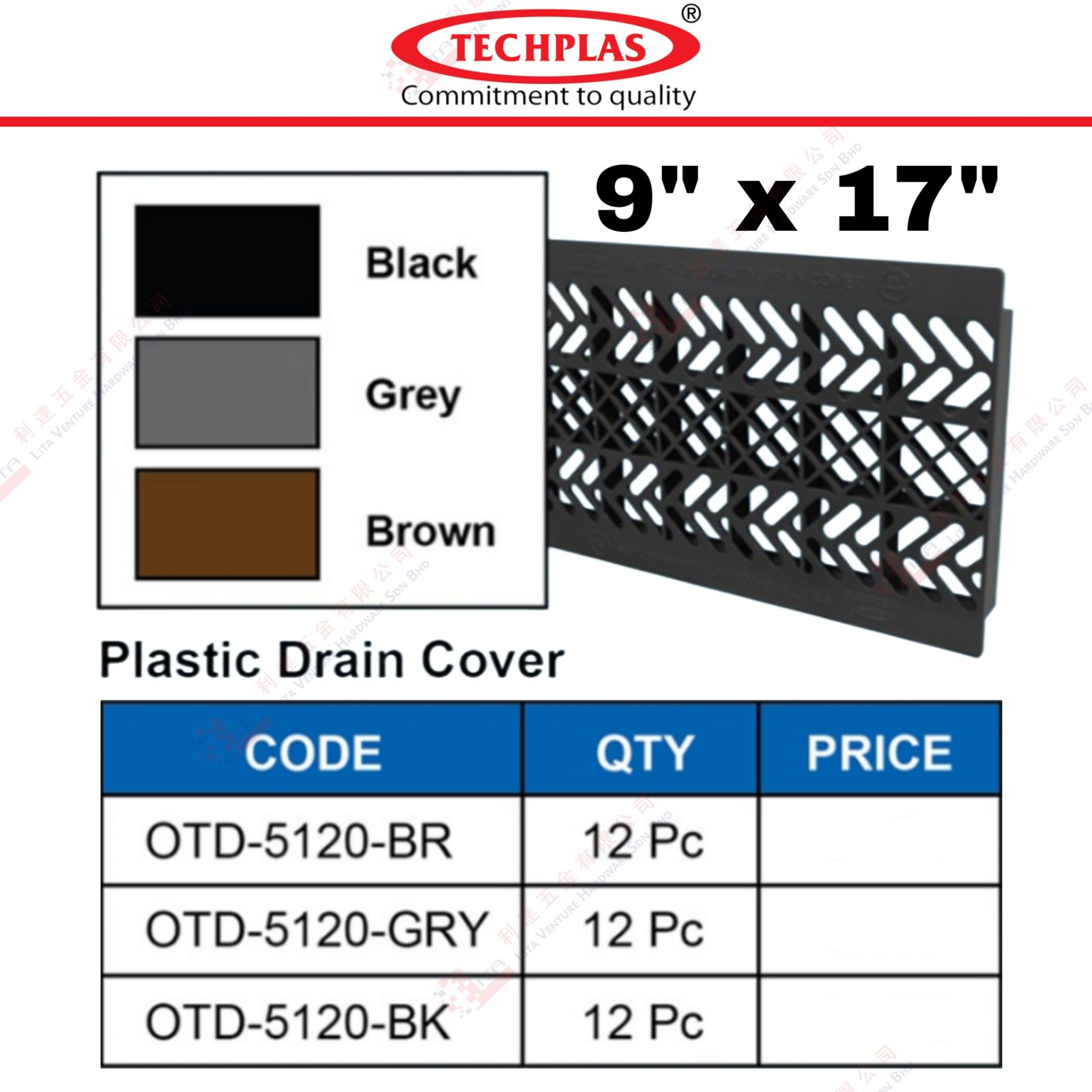 TECH PLAS BRAND PLASTIC DRAIN COVER - OTD5120BR OTD5120GRY OTD5120BK