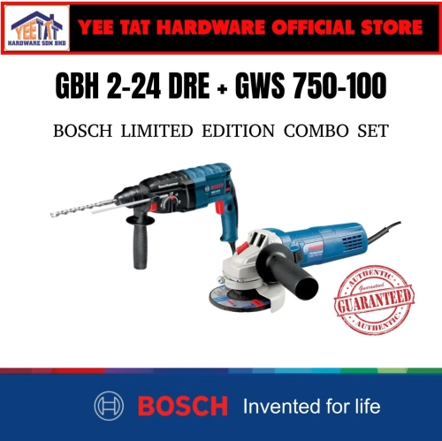 [ BOSCH ] HAMMER DRILL GBH 2-24 DRE + GRINDER GWS 750-100 - YEE TAT HARDWARE SDN BHD