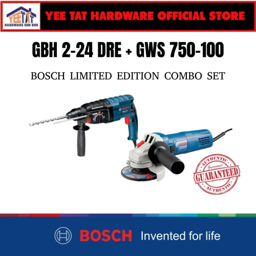 [ BOSCH ] HAMMER DRILL GBH 2-24 DRE + GRINDER GWS 750-100 - YEE TAT HARDWARE SDN BHD