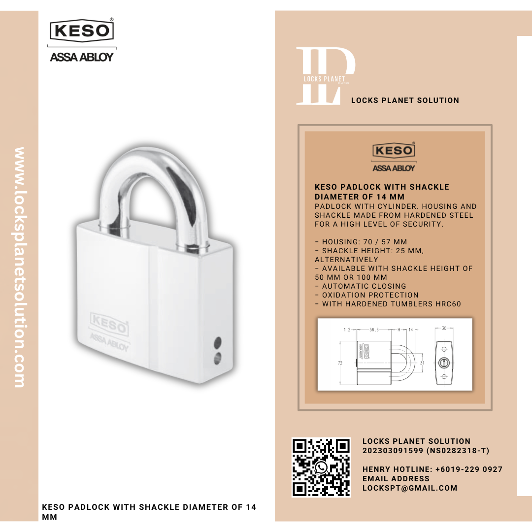 KESO PADLOCK WITH SHACKLE DIAMETER OF 14MM