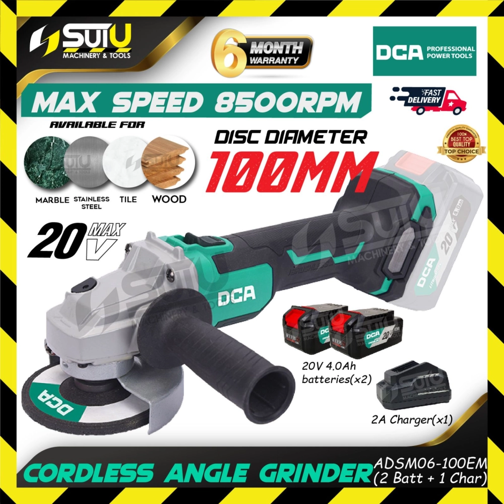 [SET] DCA ADSM06-100 / ADSM06-100EM 20V 4" / 100MM Cordless Angle Grinder 8500RPM w/ 2 x Batt 4.0Ah + Charger 