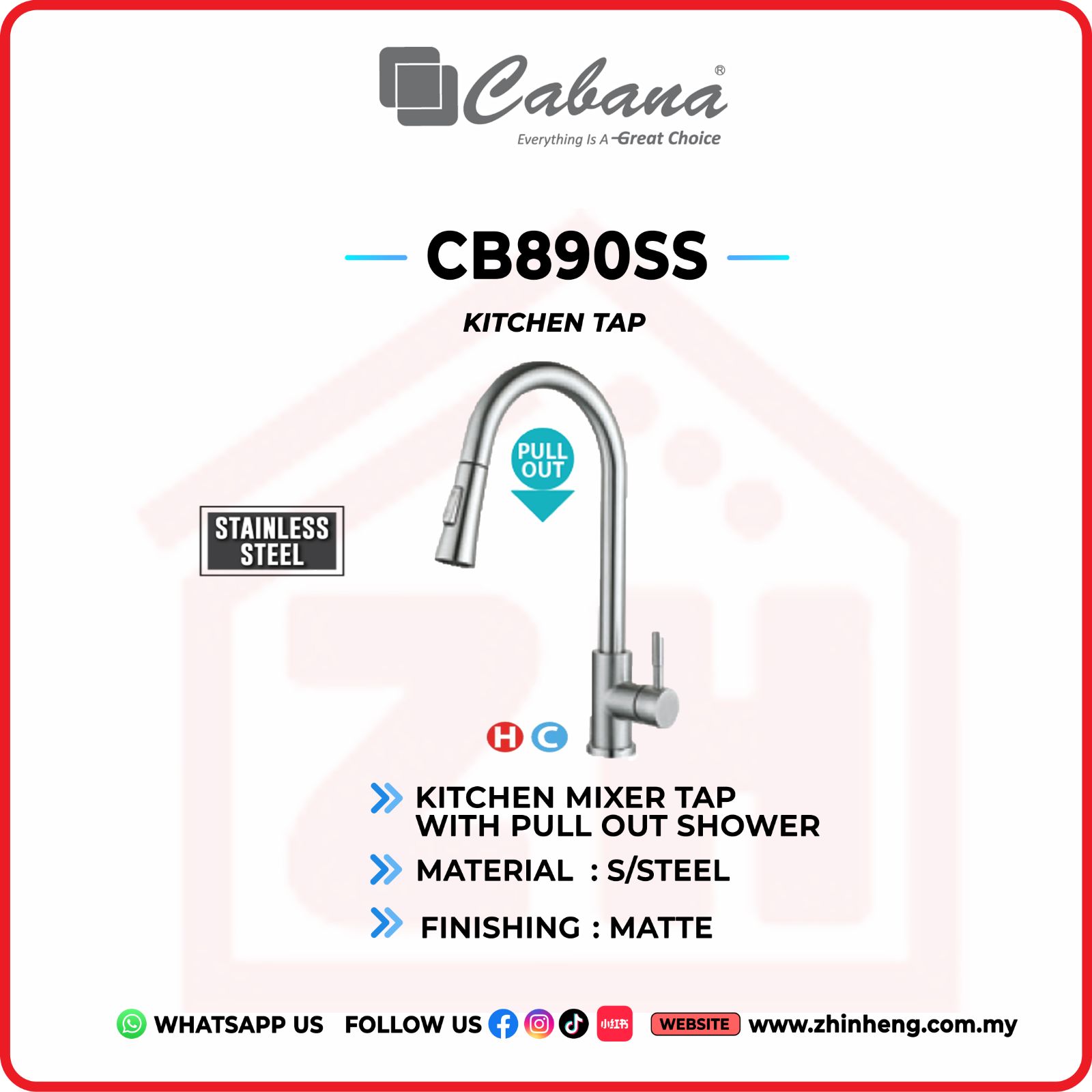 CABANA KITCHEN MIXER TAP WITH PULL OUT SHOWER CB890SS