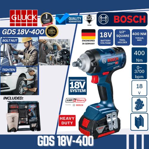 GDS 18V-400 BOSCH Professional Cordless Impact Wrench GDS 18V-400 MESIN BATTERY BUKA TAYAR KERETA M10 M12