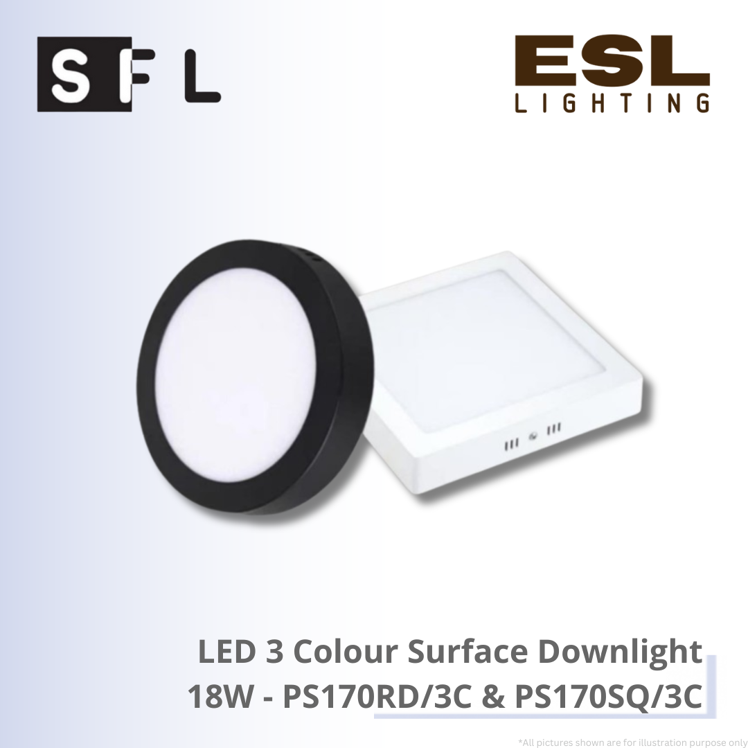SFL LED 3 Colour Surface Downlight 18W - PS170RD/3C & PS170SQ/3C