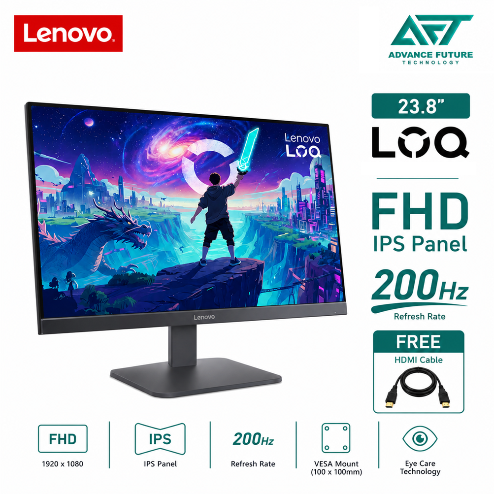 Lenovo LOQ 24-10 68F1GACBMY 23.8'' FHD IPS 200Hz Gaming Monitor ( 2x HDMI, DP, 3 Years Warranty )