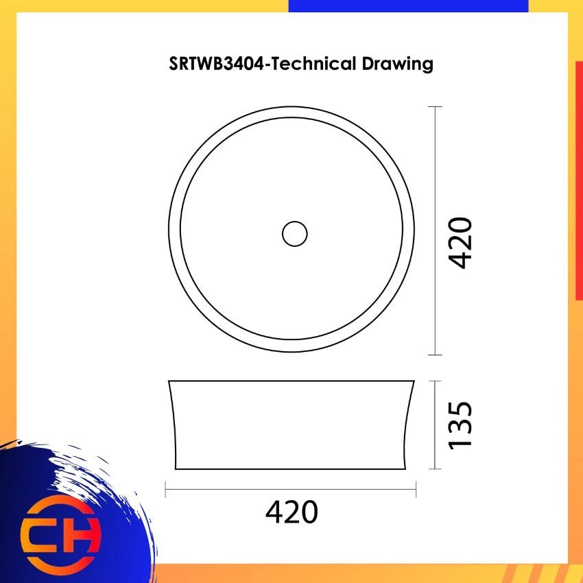 SORENTO COUNTER TOP DESIGNER BASIN SRTWB3404 ( L420xW420xH135mm )