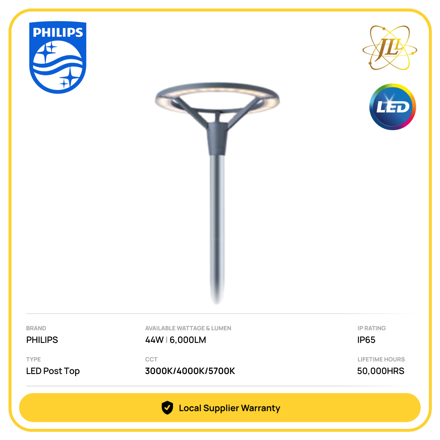 PHILIPS BGP161 G3 URBAN SPARK LED SMART POST TOP 240V IP65 CRI70 [27W/29W] [2300LM/2500LM] [3000K/4000K]