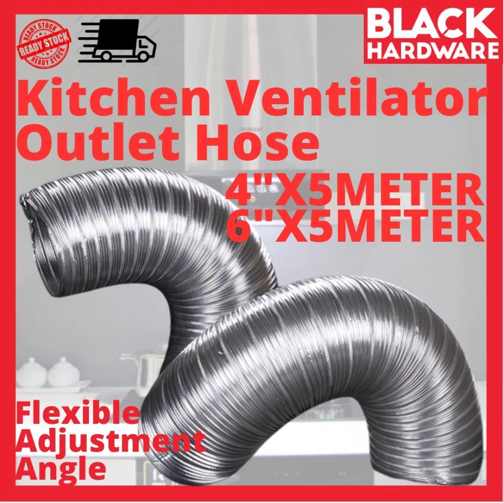 BLACK HARDWARE 100mm 5M Flexible Aluminium Foil Ducting Ventilator Ventilation Air Inhaust Exhaust Hose Kipas Dapur Asap 油烟机 通风管