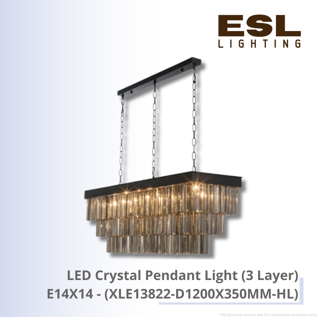 LED Crystal Pendant Light E14X14 (3 Layer) - XLE13822-D1200X350MM-HL