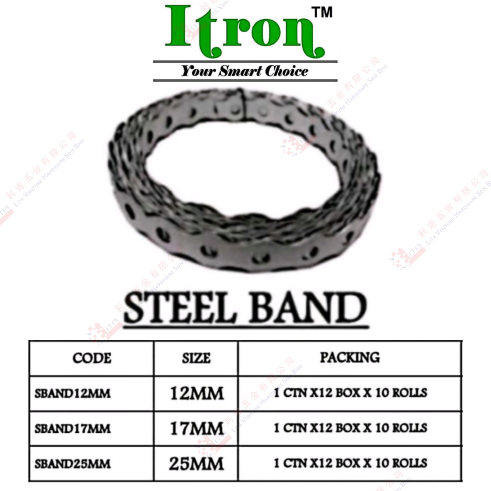 ITRON BRAND STEEL BAND - SBAND12MM SBAND17MM SBAND25MM