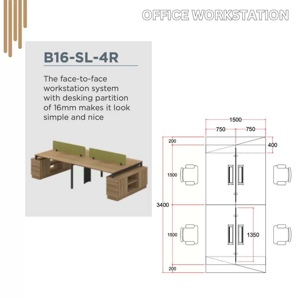 OFFICE WORKSTATION TABLE OF 4 B16-SL-4R | OFFICE FURNITURE