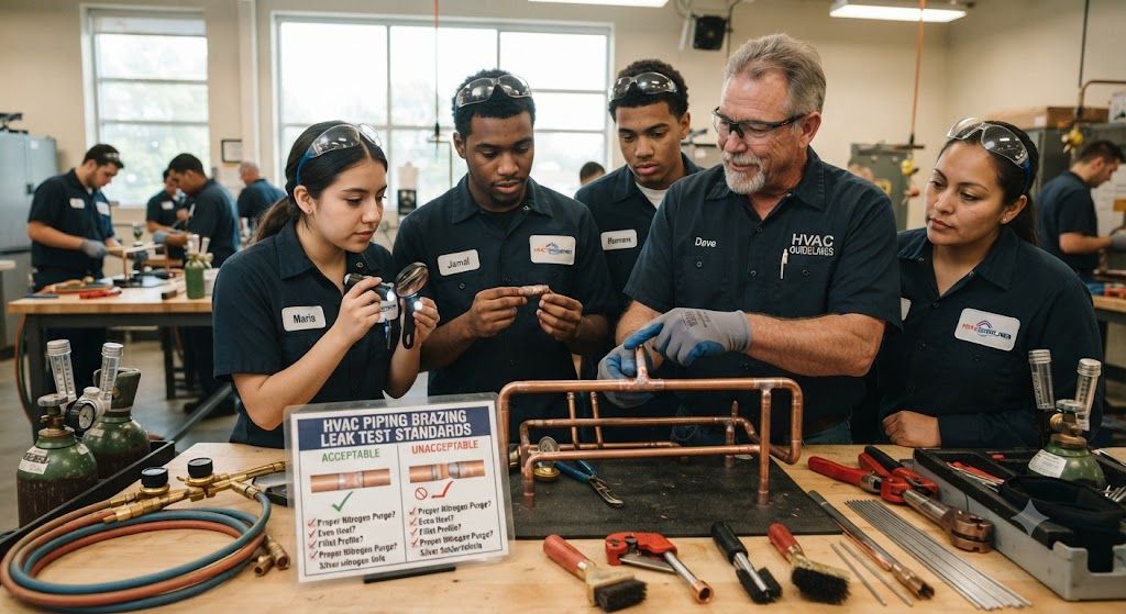 HVAC piping brazing leak test standards