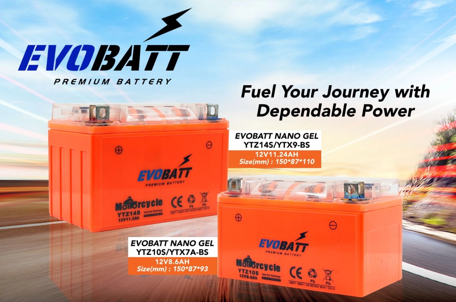 Evobatt YTZ14S Motorcycle Battery