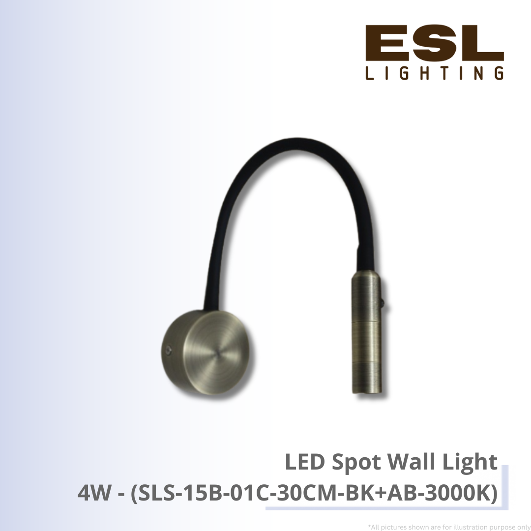 LED Spot Wall Light 4W - SLS-15B-01C-30CM-BK+AB-3000K